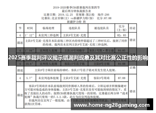 2025赛季裁判评议揭示错漏判现象及其对比赛公正性的影响