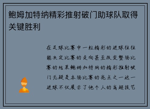 鲍姆加特纳精彩推射破门助球队取得关键胜利 鲍姆加特纳精彩推射破门助球队取得关键胜利